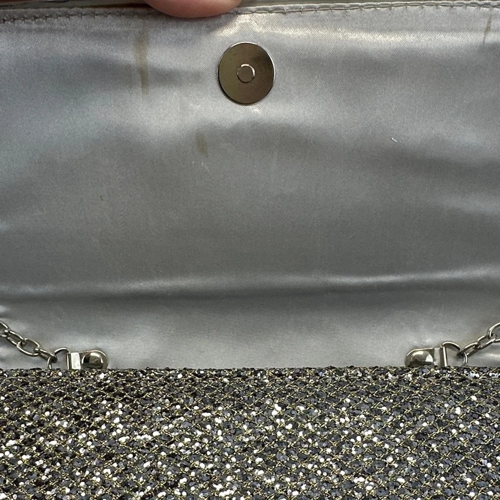 Gianni Bini Crystal Embellished Chain Clutch Silver Gold Rhinestone Evening Bag